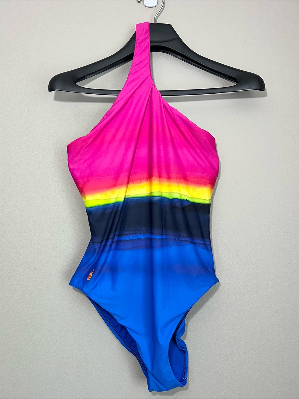Polo Ralph Lauren Sunset Dip-Dye One-Shoulder Swimsuit L High Cut, Support